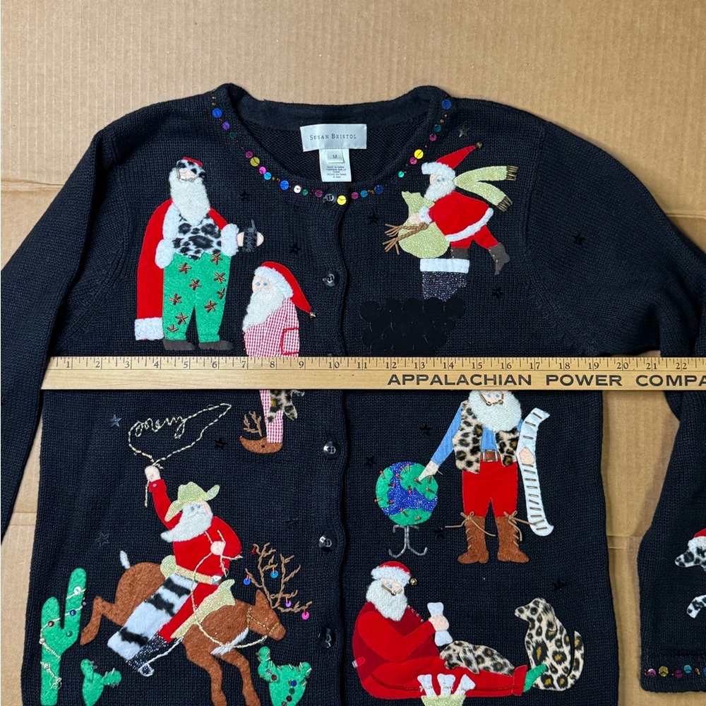 Susan Bristol Festive Black Cardigan with Santa Designs size medium - Picture 10 of 15